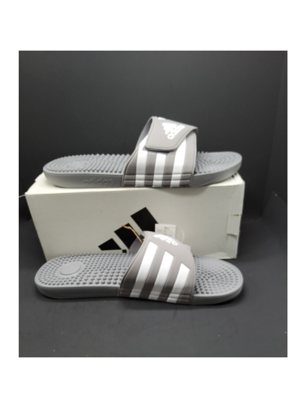 NEW Adidas Men's Adissage Grey Comfort Slip On Slides Sandals Size 18 - Picture 4 of 10